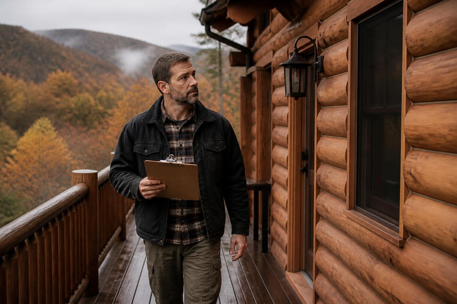 CabinCare representative documenting conditions at a Smoky Mountain cabin