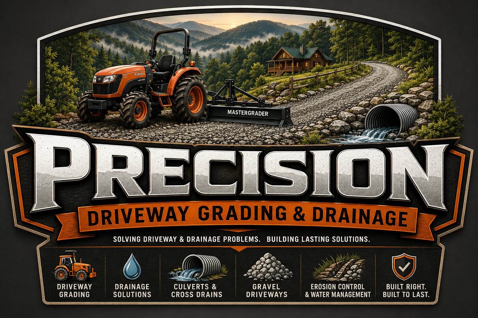 Precision Driveway Grading & Drainage — gravel driveways, culverts and cross drains, drainage solutions, erosion control and water management