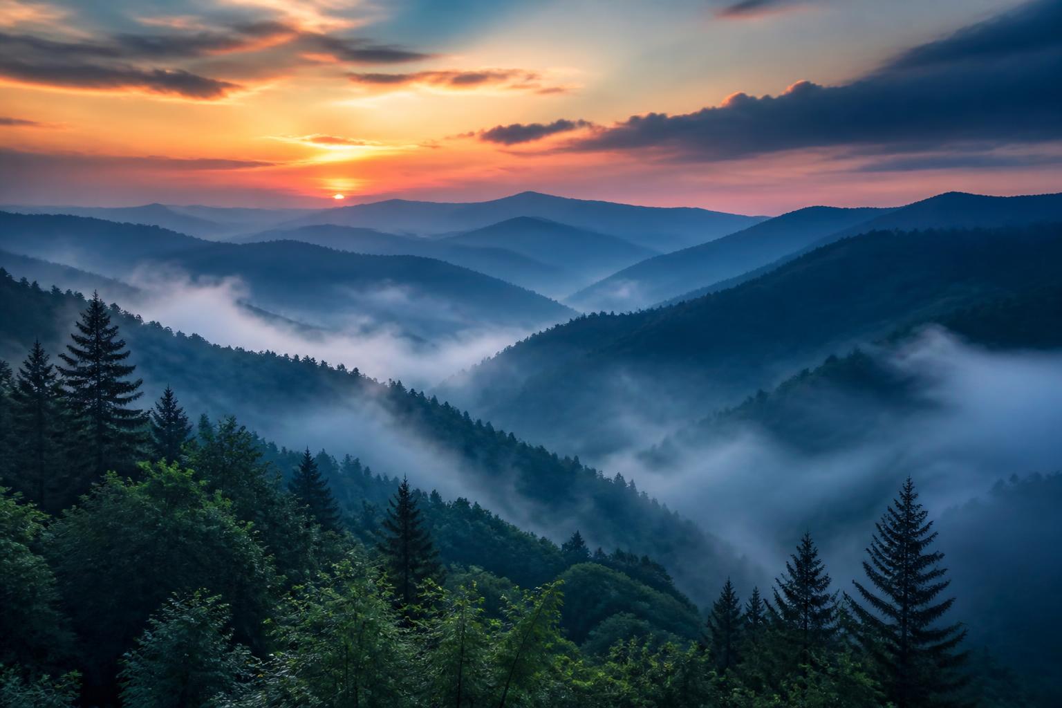 Ridgelines of the Great Smoky Mountains, where CabinCare oversees privately owned cabins